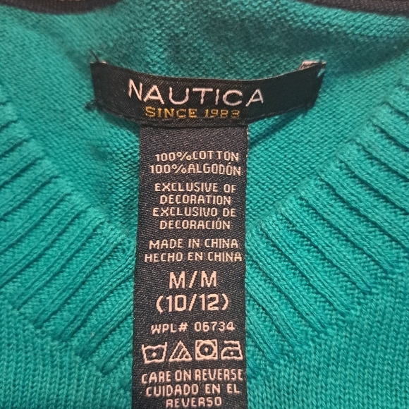 Nautica boys medium or 10/12 V neck pullover medium green shade EUC - Picture 2 of 4